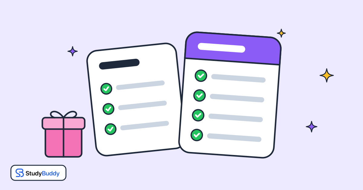 A drawing of the free plan and StudyBuddy+ side by side